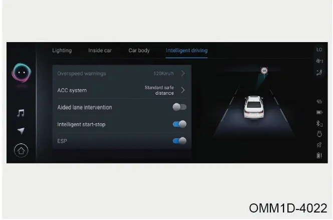 تنظیمات منوی Intelligent driving برای فعال‌سازی هشدار سرعت