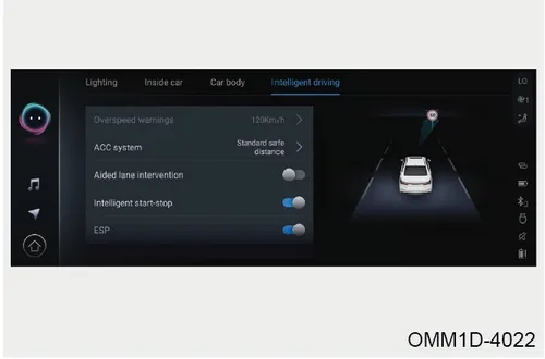 تنظیمات منوی Intelligent driving برای فعالسازی هشدار سرعت