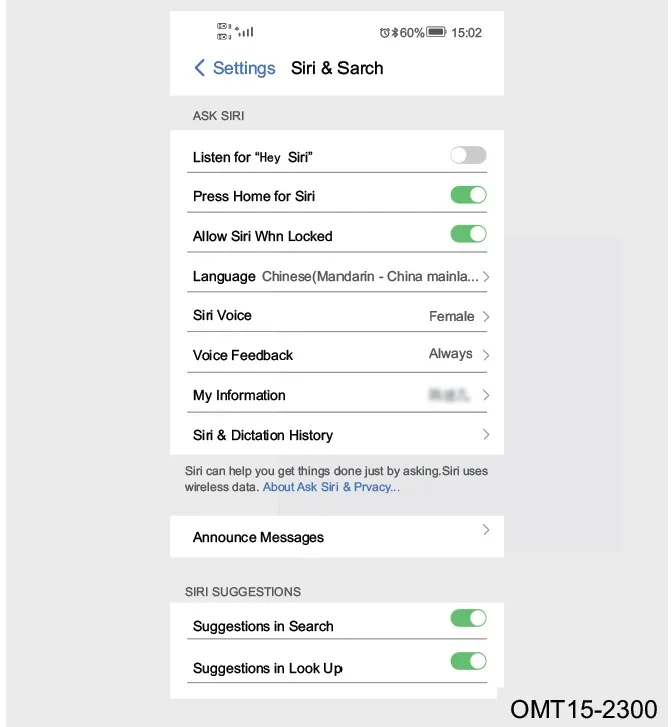 صفحه تنظیمات Siri & Search در گوشی موبایل