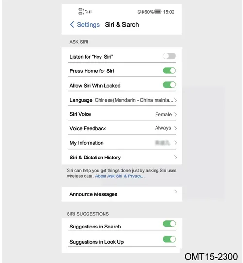 صفحه تنظیمات Siri & Search در گوشی موبایل