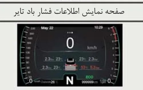 صفحه نمایش اطلاعات فشار باد تایر
