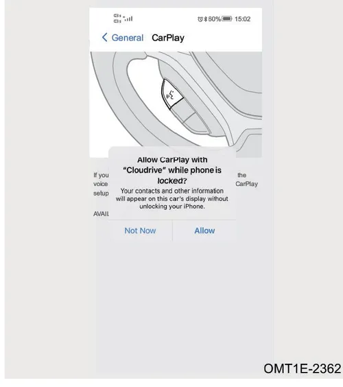 صفحه نمایش گوشی برای تایید اتصال CarPlay