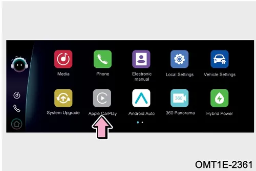 صفحه نمایش مانیتور خودرو و انتخاب آیکون Apple CarPlay