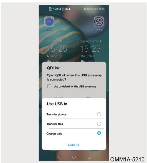 صفحه تنظیمات اتصال USB در گوشی موبایل و برنامه QDLink