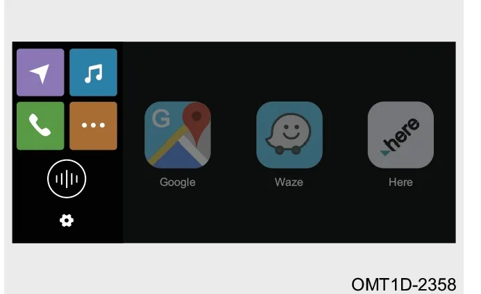 صفحه نمایش برنامه QDLink شامل آیکونهای ناوبری مانند Waze و Google Maps