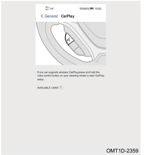 تنظیمات CarPlay در گوشی موبایل و دکمه کنترلی روی فرمان