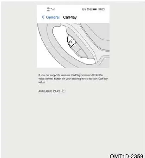 تصویر صفحه تنظیمات CarPlay در گوشی موبایل