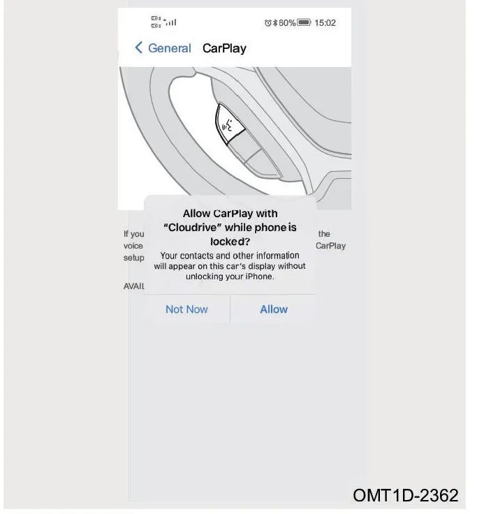نمایش پنجره درخواست اجازه دسترسی CarPlay روی صفحه تلفن همراه