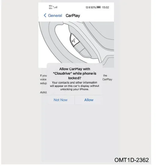 نمایش پنجره درخواست اجازه دسترسی CarPlay روی صفحه تلفن همراه