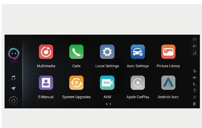 تصویر صفحه برنامههای کاربردی شامل آیکونهای Multimedia، Calls و Local Settings