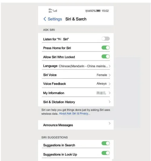تصویر منوی تنظیمات Siri & Search در سیستم عامل iOS