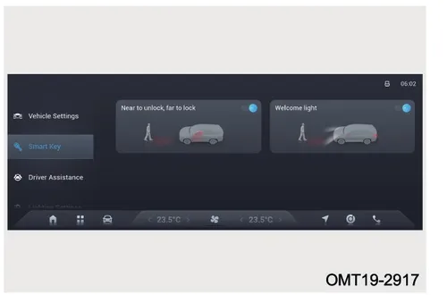 نمای تنظیمات Smart Key در صفحه نمایش خودرو