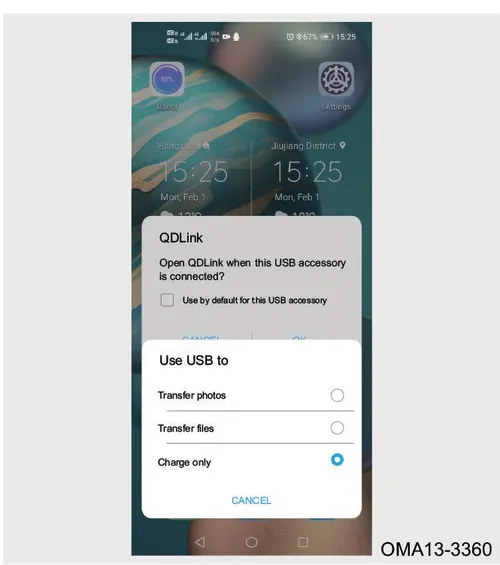 پیغام تنظیمات USB و برنامه QDLink در تلفن همراه