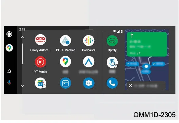 صفحه برنامه‌های کاربردی مانیتور خودرو شامل آیکون Android Auto