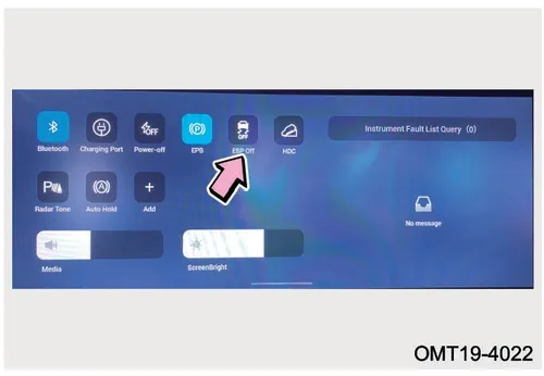 صفحه میانبر منوها در مانیتور جهت خاموش کردن سیستم ESP فونیکس FX EV