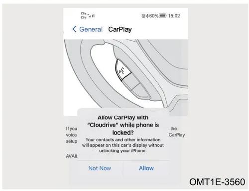تصویر پیغام درخواست مجوز CarPlay در گوشی موبایل