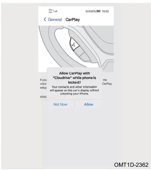 پیغام درخواست مجوز CarPlay