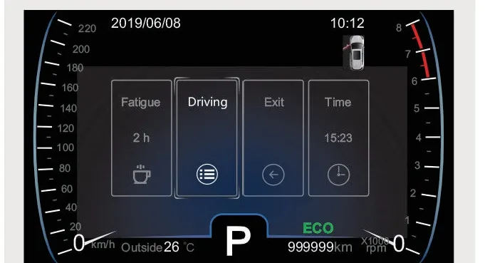 نمایش منوی Driving در صفحه نمایشگر