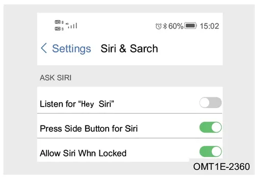 صفحه تنظیمات Siri & Search در گوشی