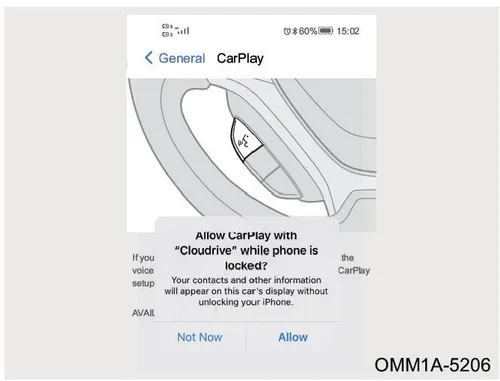 پیغام درخواست مجوز CarPlay در موبایل
