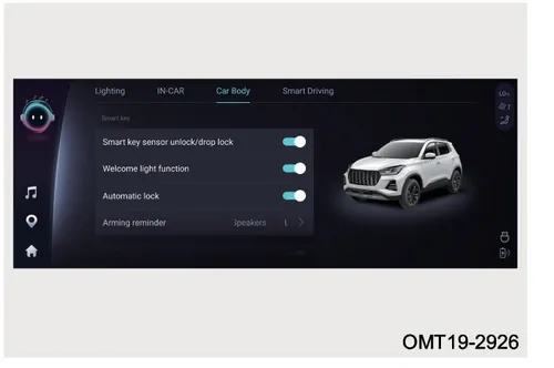 صفحه تنظیمات عملکردهای ریموت کنترل (CAR Body) روی نمایشگر مرکزی