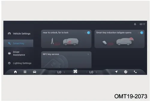 تصویر تنظیمات منوی Smart Key برای فعالسازی درب صندوق عقب هوشمند