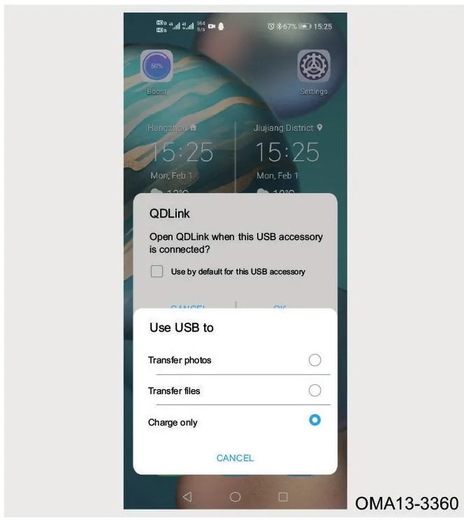 منوی انتخاب نوع اتصال USB در موبایل