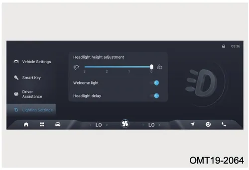 تنظیمات چراغها در صفحه نمایش خودرو
