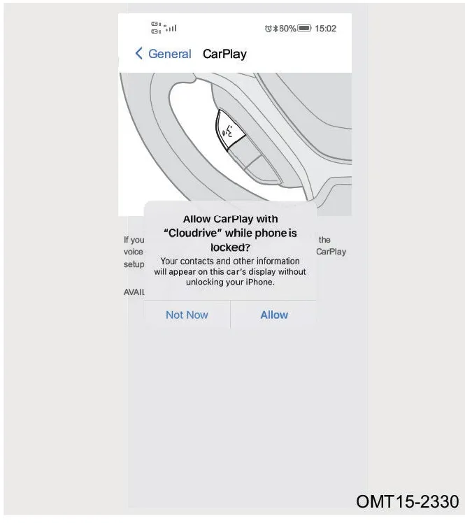 پیغام درخواست مجوز CarPlay در گوشی
