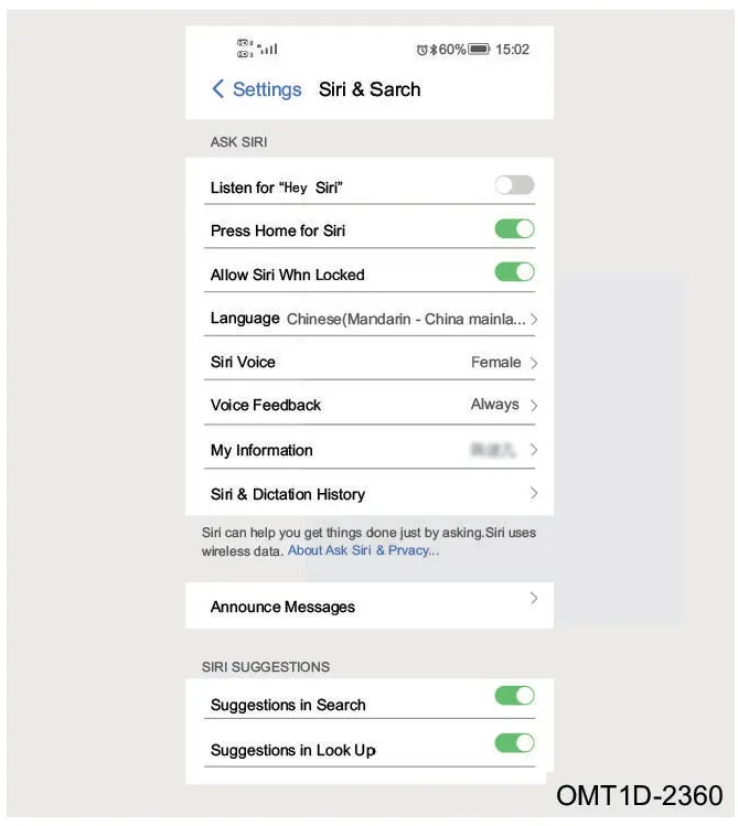 رابط کاربری تنظیمات Siri & Search در گوشی موبایل