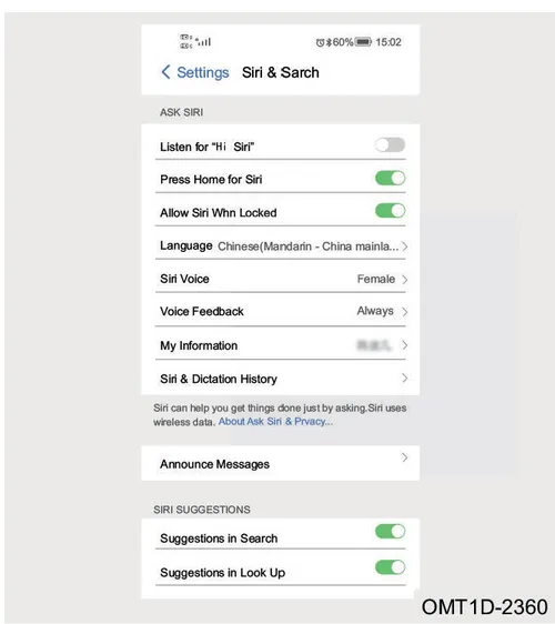 رابط کاربری تنظیمات Siri & Search بر روی گوشی همراه