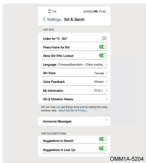 تنظیمات Siri & Search در موبایل