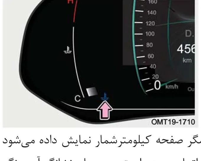 نمایش نشانگر آبی رنگ دمای آب در صفحه کیلومترشمار