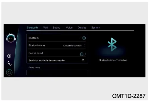 صفحه تنظیمات بلوتوث مانیتور خودرو