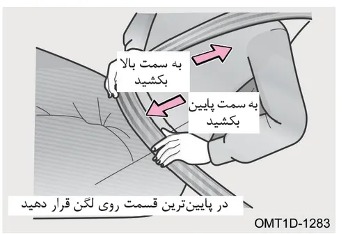 تصویر نحوه صحیح تنظیم نوارهای کمربند ایمنی به سمت بالا و پایین و قرارگیری روی لگن