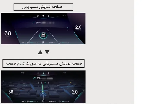 صفحه نمایش سیستم مسیریابی در دو حالت استاندارد و تمام صفحه