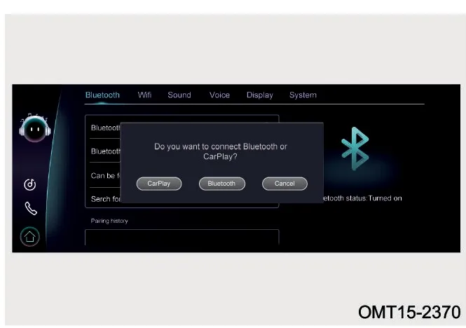 پیغام انتخاب اتصال Bluetooth یا CarPlay روی مانیتور