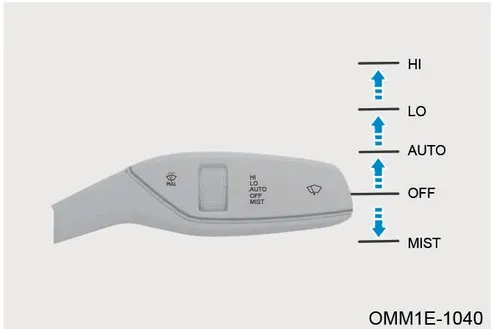 دسته برف‌پاک‌کن و موقعیت‌های MIST، LO، HI، OFF و AUTO در آریزو 8 (Z8)