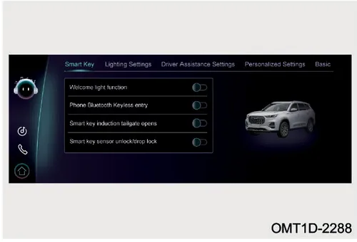 نمای تنظیمات بخش Smart Key در صفحه نمایش خودرو